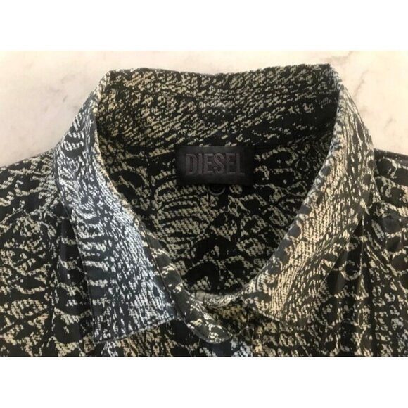 DIESEL Sleeve Shirt Button Down Shirt Dress Gray Black Reptile Print Sze Medium? - Picture 6 of 7